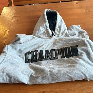 Champion Light Gray Hoodie with Black Logo
